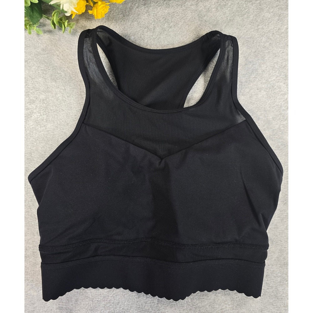 Zyia Active Sports Bra Womens M Black Scalloped Mesh Back Racerback Athleisure
